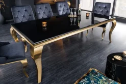 Eleganter Design Esstisch MODERN BAROCK 180cm schwarz gold Edelstahl Opalglas Tischplatte