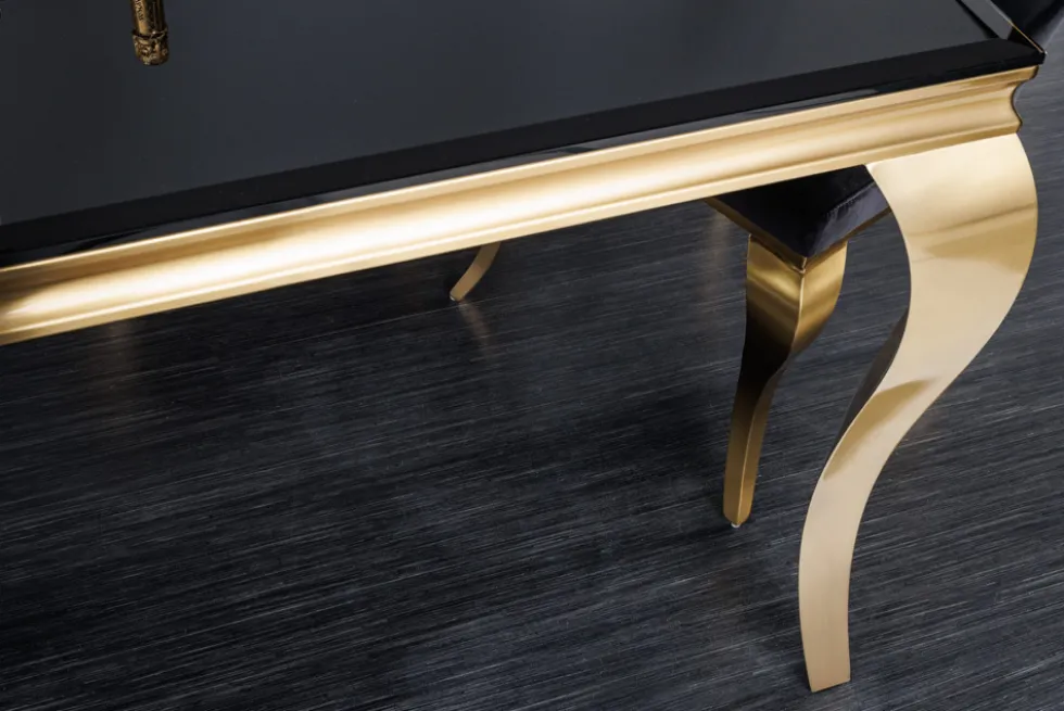 Eleganter Design Esstisch MODERN BAROCK 180cm schwarz gold Edelstahl Opalglas Tischplatte