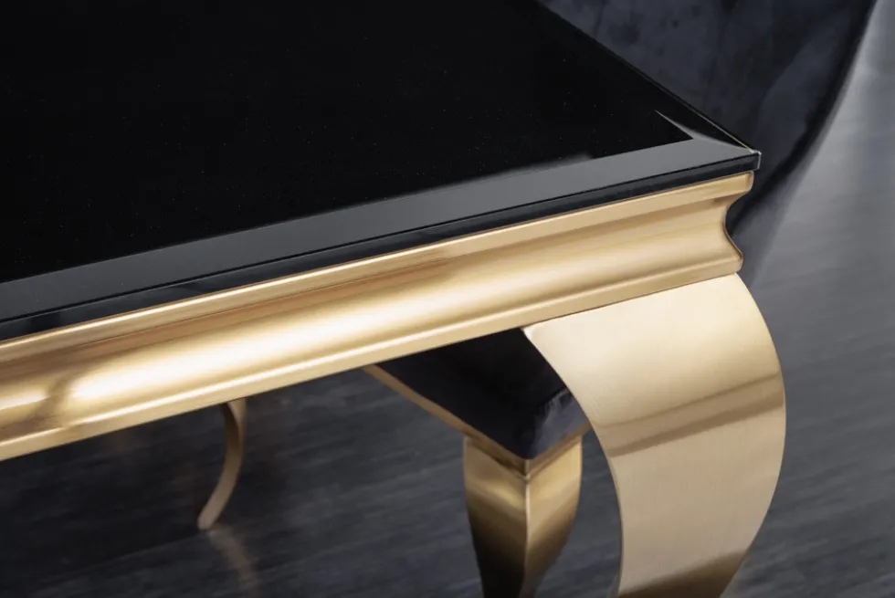 Eleganter Design Esstisch MODERN BAROCK 180cm schwarz gold Edelstahl Opalglas Tischplatte