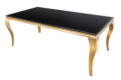 Eleganter Design Esstisch MODERN BAROCK 180cm schwarz gold Edelstahl Opalglas Tischplatte