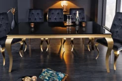 Eleganter Design Esstisch MODERN BAROCK 180cm schwarz gold Edelstahl Opalglas Tischplatte
