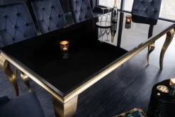 Eleganter Design Esstisch MODERN BAROCK 180cm schwarz gold Edelstahl Opalglas Tischplatte