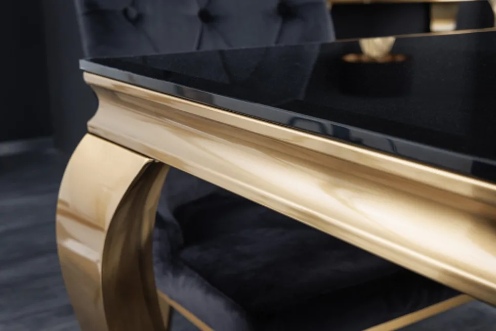 Eleganter Design Esstisch MODERN BAROCK 180cm schwarz gold Edelstahl Opalglas Tischplatte