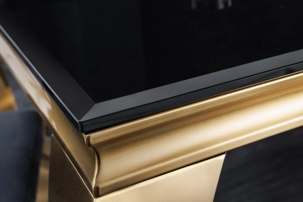 Eleganter Design Esstisch MODERN BAROCK 180cm schwarz gold Edelstahl Opalglas Tischplatte