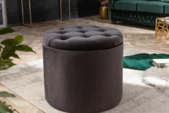 Eleganter Hocker MODERN BAROCK 50cm schwarz Samt Aufbewahrungkorb