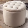 Eleganter Hocker MODERN BAROCK 50cm champagner beige Samt Aufbewahrungkorb