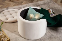 Eleganter Hocker MODERN BAROCK 50cm champagner beige Samt Aufbewahrungkorb