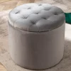 Eleganter Hocker MODERN BAROCK 50cm silbergrau Samt Aufbewahrungkorb