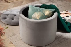 Eleganter Hocker MODERN BAROCK 50cm silbergrau Samt Aufbewahrungkorb