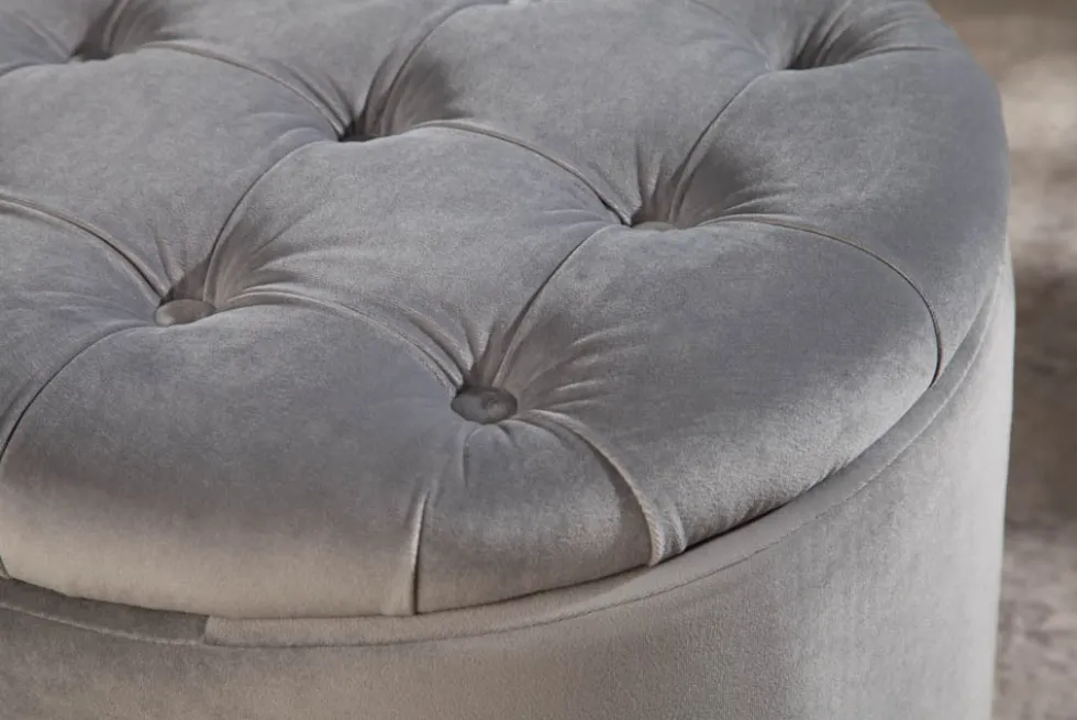 Eleganter Hocker MODERN BAROCK 50cm silbergrau Samt Aufbewahrungkorb