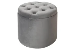 Eleganter Hocker MODERN BAROCK 50cm silbergrau Samt Aufbewahrungkorb