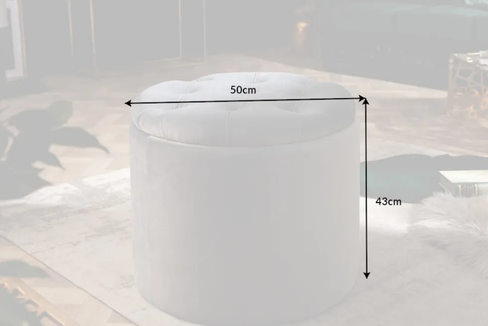 Eleganter Hocker MODERN BAROCK 50cm silbergrau Samt Aufbewahrungkorb