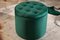 Eleganter Hocker MODERN BAROCK 50cm dunkelgrün Samt Aufbewahrungkorb