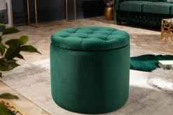 Eleganter Hocker MODERN BAROCK 50cm dunkelgrün Samt Aufbewahrungkorb