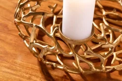 Eleganter Kerzenhalter ABSTRACT 38cm gold Kranz aus Ästen für 4 Kerzen