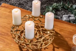 Eleganter Kerzenhalter ABSTRACT 38cm gold Kranz aus Ästen für 4 Kerzen