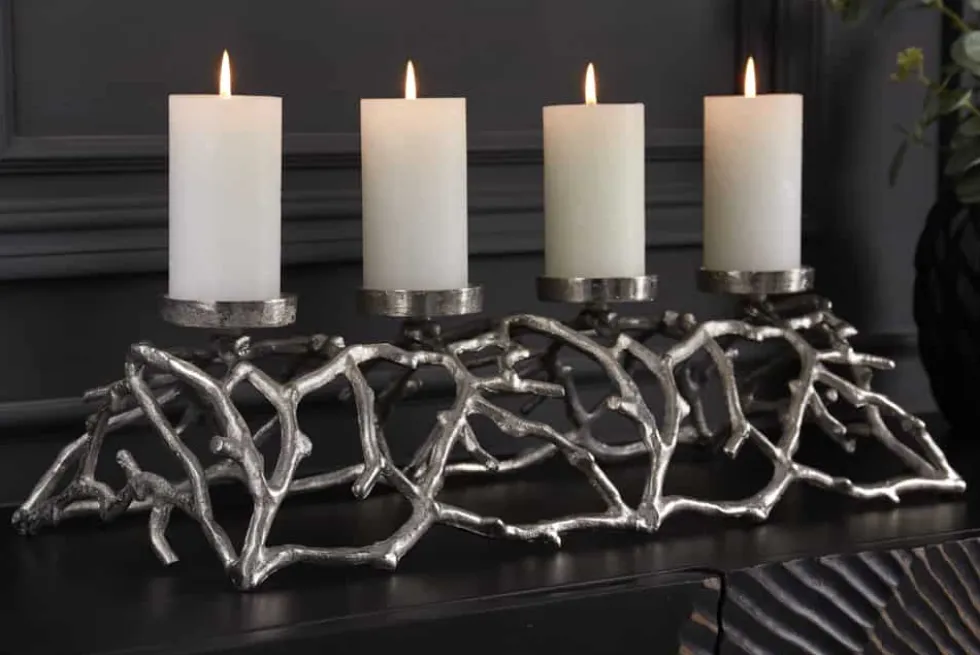 Eleganter Kerzenhalter ABSTRACT 60cm silber für 4 Kerzen