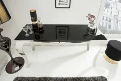 Eleganter Konsolentisch MODERN BAROCK 145cm schwarz Opalglas Edelstahlbeine