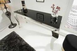Eleganter Konsolentisch MODERN BAROCK 145cm schwarz Opalglas Edelstahlbeine