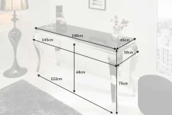 Eleganter Konsolentisch MODERN BAROCK 145cm schwarz Opalglas Edelstahlbeine