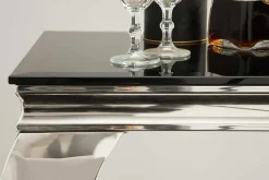Eleganter Konsolentisch MODERN BAROCK 145cm schwarz Opalglas Edelstahlbeine