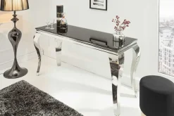 Eleganter Konsolentisch MODERN BAROCK 145cm schwarz Opalglas Edelstahlbeine