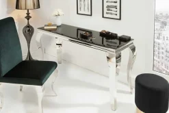 Eleganter Konsolentisch MODERN BAROCK 145cm schwarz Opalglas Edelstahlbeine