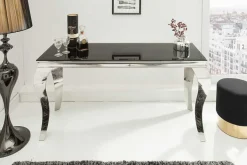 Eleganter Konsolentisch MODERN BAROCK 145cm schwarz Opalglas Edelstahlbeine