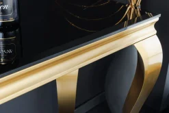 Eleganter Konsolentisch MODERN BAROCK 145cm schwarz gold Opalglas Edelstahlbeine
