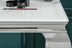 Eleganter Konsolentisch MODERN BAROCK 145cm mit Glasplatte Marmoroptik Edelstahlbeine