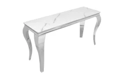 Eleganter Konsolentisch MODERN BAROCK 145cm mit Glasplatte Marmoroptik Edelstahlbeine