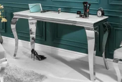 Eleganter Konsolentisch MODERN BAROCK 145cm mit Glasplatte Marmoroptik Edelstahlbeine
