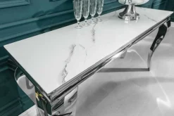Eleganter Konsolentisch MODERN BAROCK 145cm mit Glasplatte Marmoroptik Edelstahlbeine