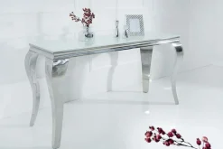 Eleganter Konsolentisch MODERN BAROCK 145cm weiß Opalglas Edelstahlbeine