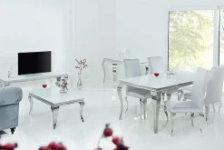 Eleganter Konsolentisch MODERN BAROCK 145cm weiß Opalglas Edelstahlbeine