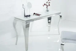 Eleganter Konsolentisch MODERN BAROCK 145cm weiß Opalglas Edelstahlbeine