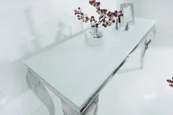 Eleganter Konsolentisch MODERN BAROCK 145cm weiß Opalglas Edelstahlbeine