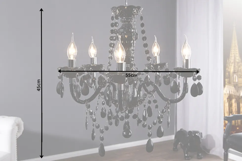Eleganter Kronleuchter BLACK CRYSTAL 55cm schwarz Acryl 5-armig Lüster