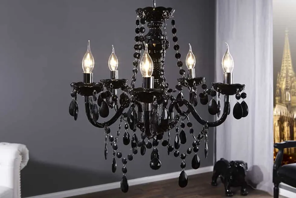 Eleganter Kronleuchter BLACK CRYSTAL 55cm schwarz Acryl 5-armig Lüster