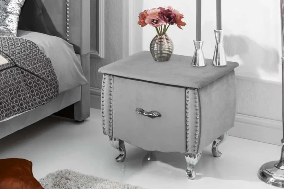 Eleganter Nachttisch EXTRAVAGANCIA 50cm silbergrau Samt Nachtkommode mit Schublade