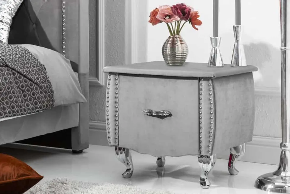 Eleganter Nachttisch EXTRAVAGANCIA 50cm silbergrau Samt Nachtkommode mit Schublade