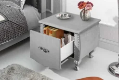 Eleganter Nachttisch EXTRAVAGANCIA 50cm silbergrau Samt Nachtkommode mit Schublade