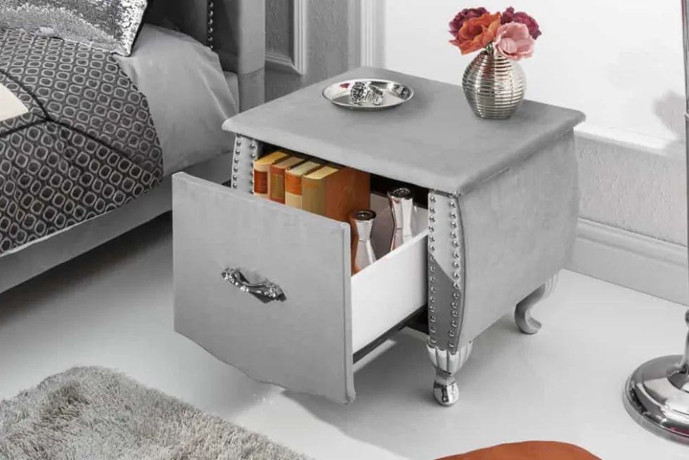 Eleganter Nachttisch EXTRAVAGANCIA 50cm silbergrau Samt Nachtkommode mit Schublade