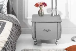 Eleganter Nachttisch EXTRAVAGANCIA 50cm silbergrau Samt Nachtkommode mit Schublade