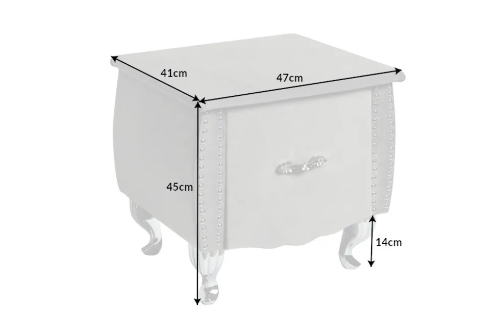 Eleganter Nachttisch EXTRAVAGANCIA 50cm silbergrau Samt Nachtkommode mit Schublade