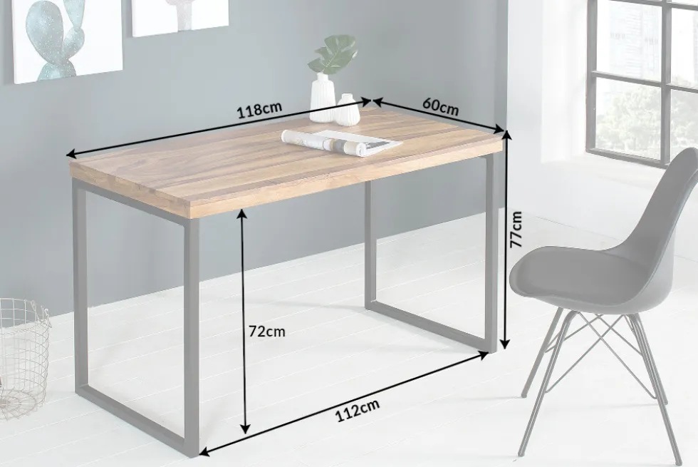 Eleganter Schreibtisch ELEMENTS 118cm braun Sheesham stone finish Metallgestell