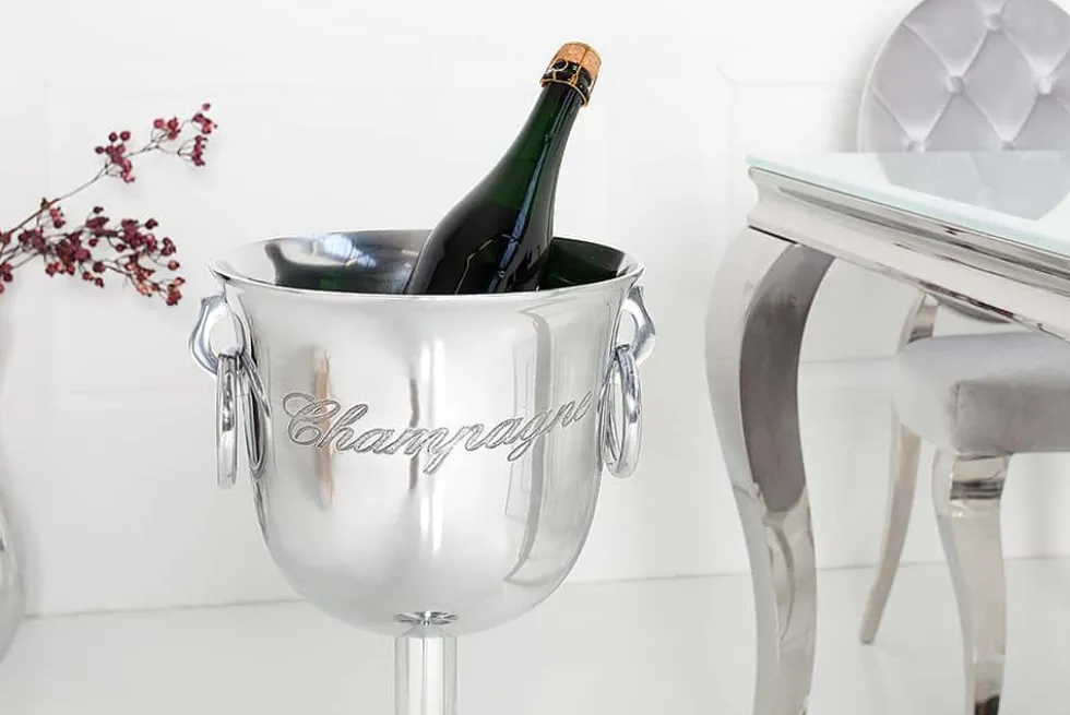 Eleganter Sektkühler CHAMPAGNE 75cm silber poliert Flaschenkühler