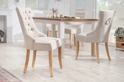 Eleganter Stuhl CASTLE beige Leinenstoff Landhausstil mit Komfortgriff
