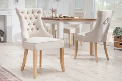 Eleganter Stuhl CASTLE beige Leinenstoff Landhausstil mit Komfortgriff