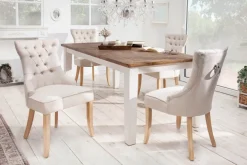 Eleganter Stuhl CASTLE beige Leinenstoff Landhausstil mit Komfortgriff